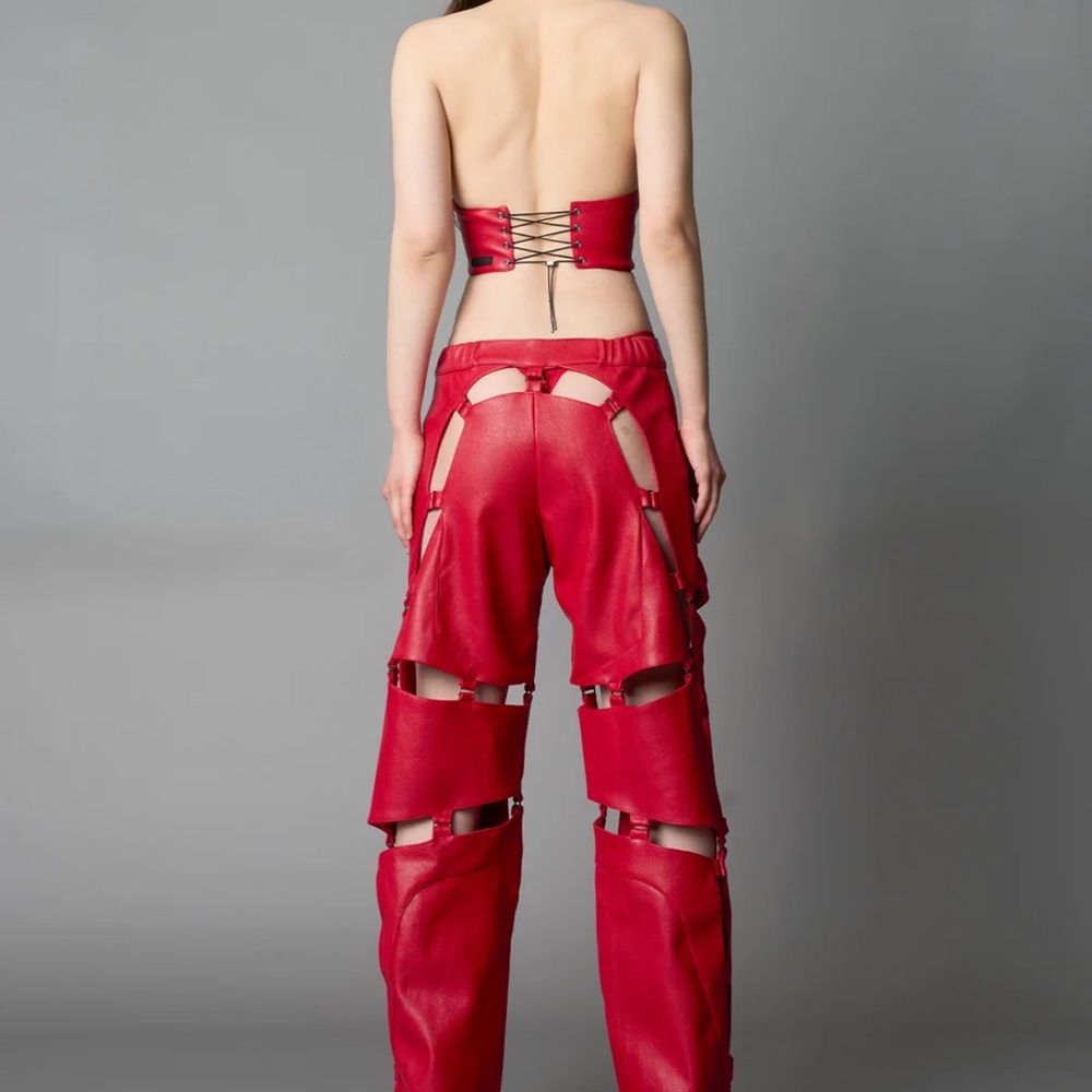 NWOT Namalia Red Cut-Out Wide Leg Pants - Picture 5 of 9